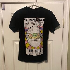 Black Mandalorian T-Shirt with Baby Yoda Graphic